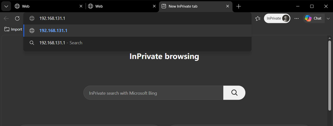 Entering the Jeton Tech router IP address in a web browser