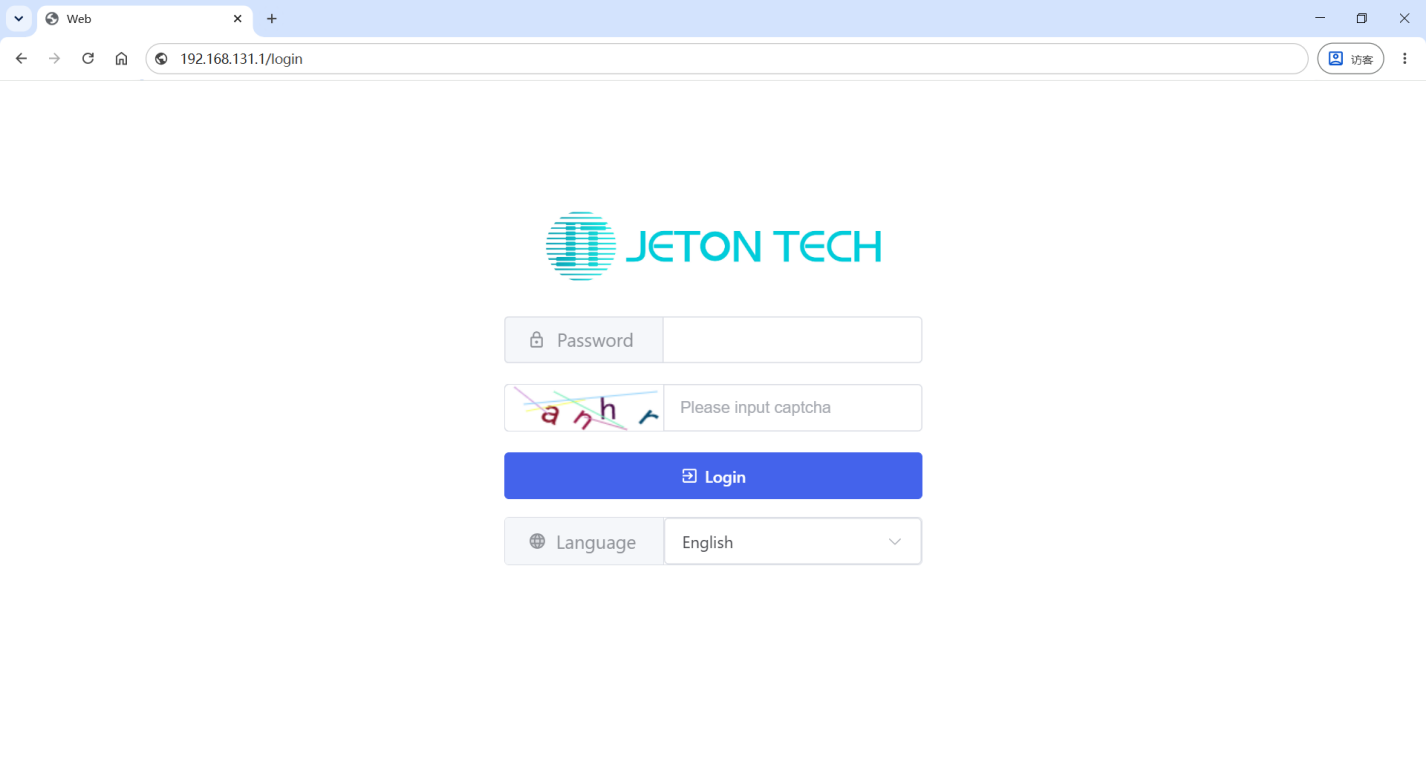 Jeton Tech router administrator password and CAPTCHA entry