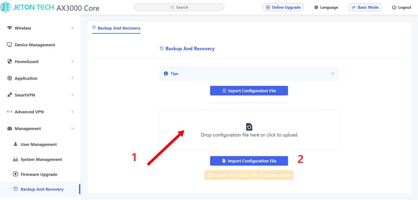 How to export and import the configuration file of the router - Step 3 Import Configuration File