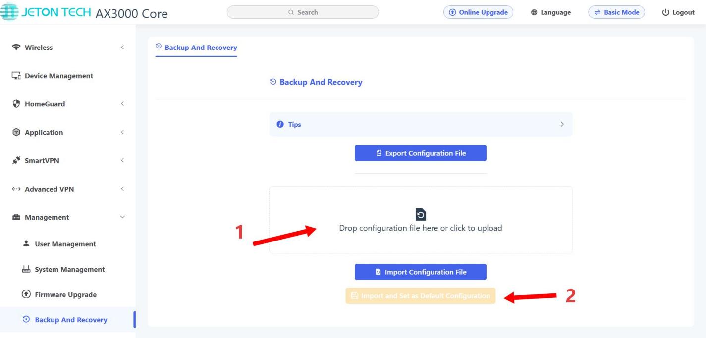 How to export and import the configuration file of the router - Step 5 Restore Default Configuration