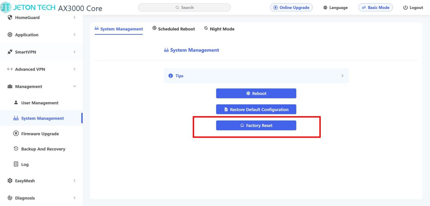 How to reset the router to factory settings - Step 2