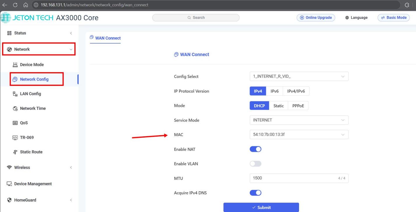 How to clone the MAC address - Step 2