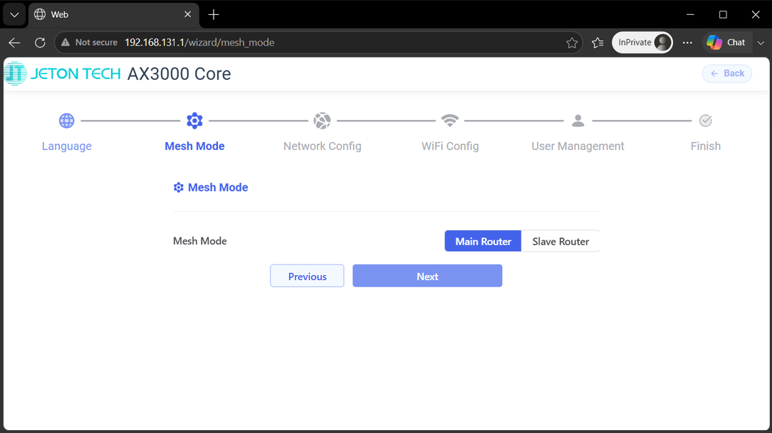 Wizard - Mesh Mode (Main Router)