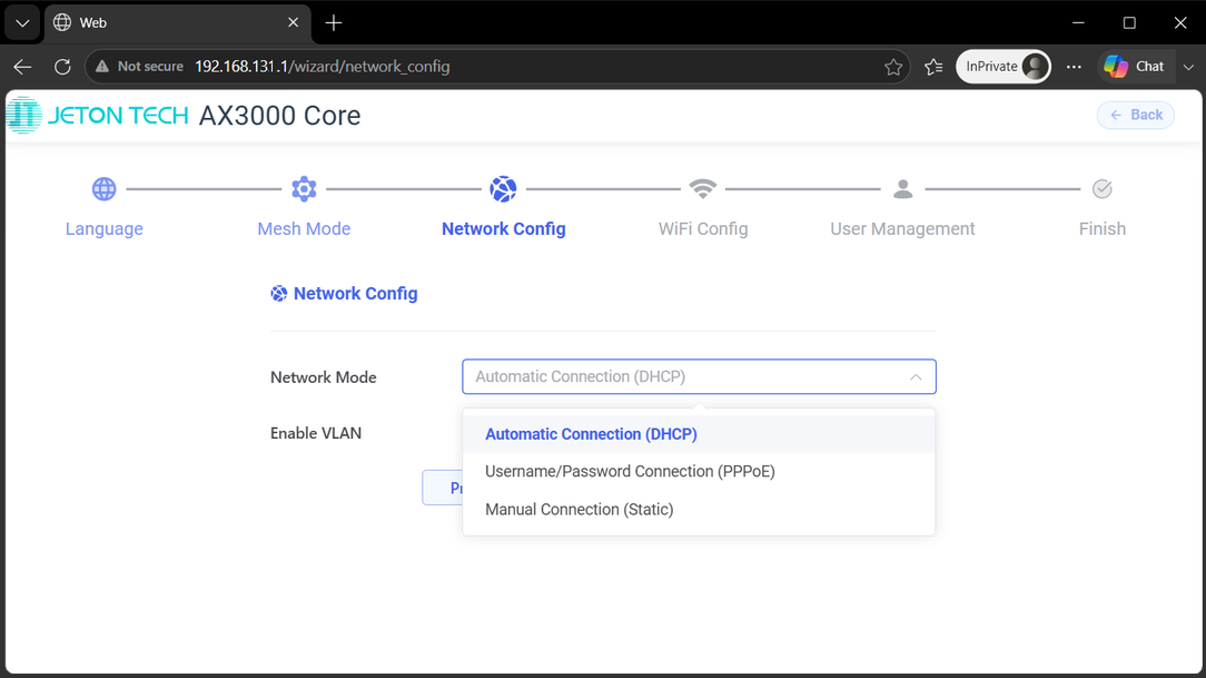 Wizard - Network Config (DHCP)